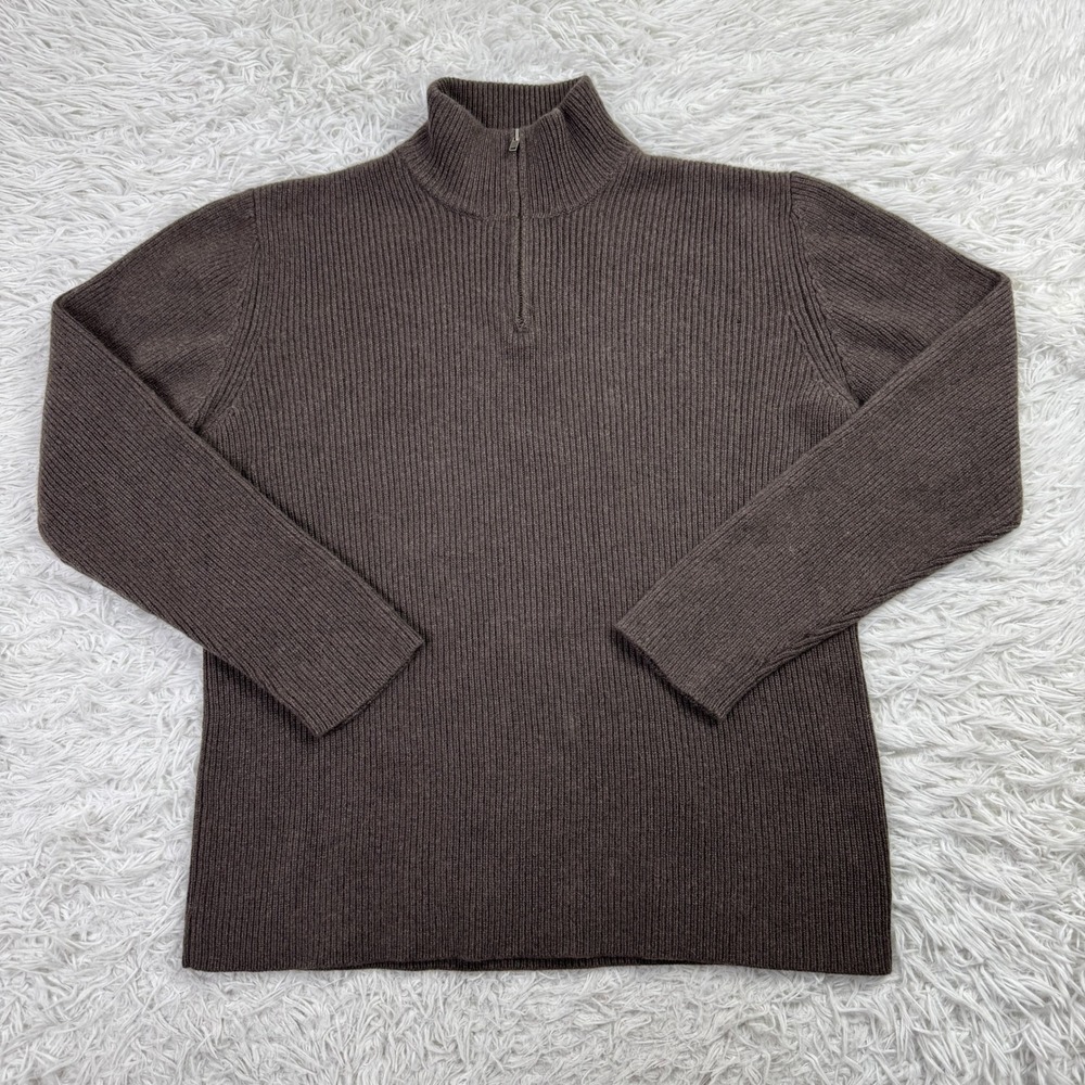 Patagonia Sweater Mens Large Brown Cashmere 1/4 Zip Ribbed Knit Pullover Casual